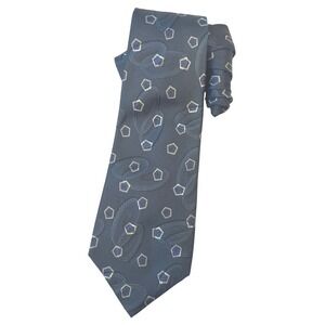 VTG Garrick Anderson Mens Silk Necktie Navy Blue Gold Purple Geometrice USA Made